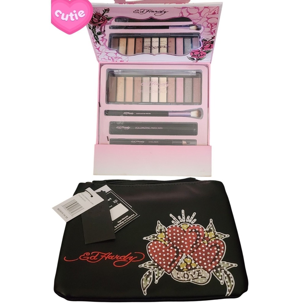 Ed Hardy Essential Eye Set Dreamy Daze Palette Brush Set & Wristlet Makeup Lot